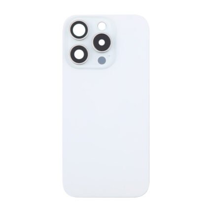Battery Door + Back Camera Lens and Bezel with Magnetism Ring+Metal Plate+Wireless Charger Chip+Flash Light for iPhone 16 Pro Max White Titanium Ori R