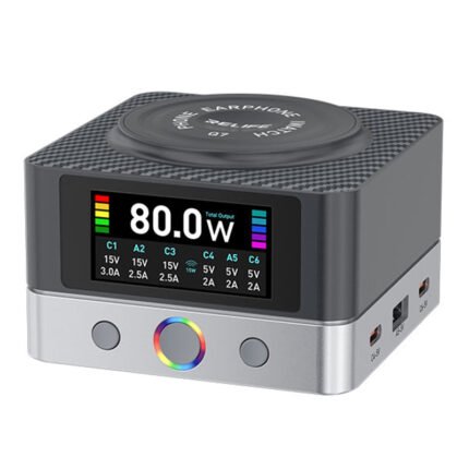RELIFE Q7 80W 6-Port HD Color Screen Intelligent Charger with 15W Wireless Charging EU Plug
