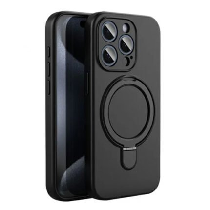 Pure Color MagSafe Liquid Silicone Case with Stand Cover for iPhone 16 Pro Max Black without Logo