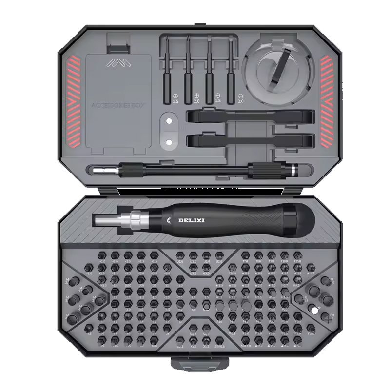25320241224172425.jpg DELIXI 145 in 1 Precision Magnetic Screwdrive Kit with Suction Cup+Opening Stick+Triangular Opening Tool+Tweezers+Soft Extension Rod - Image 1
