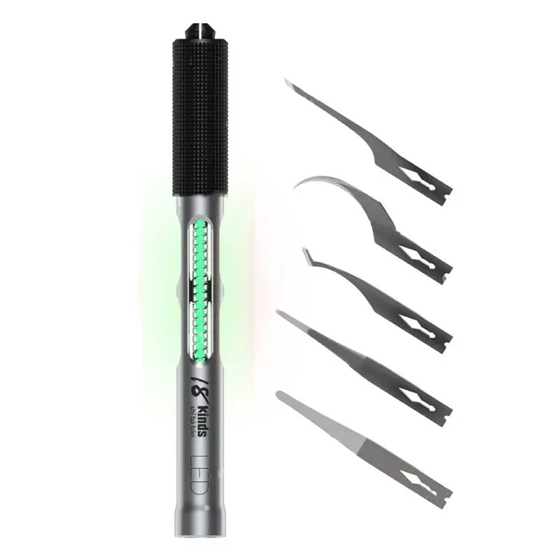 27220250614172838.jpg 18Kinds LED Pure Hand-polished Knife Kit with Blades*5 Green - Image 1