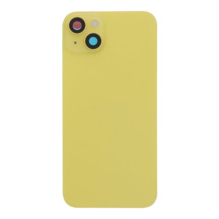 Battery Door + Back Camera Lens and Bezel with Magnetism Ring+Metal Plate+Wireless Charger Chip+Flash Light for iPhone 14 Plus Yellow without Logo HQ