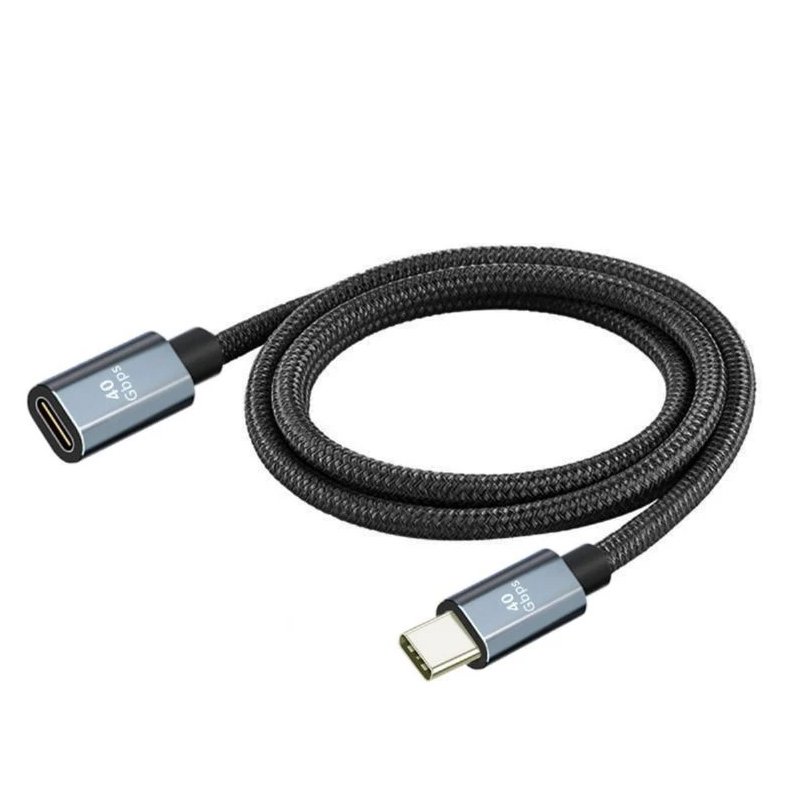 42320241108181121.jpg 0.8M 100W 40Gbps 8K Type-C(Male) to Type-C(Female) Nylon Braided Fast Charging Extension Cable for Laptop/Phone Gray - Image 1
