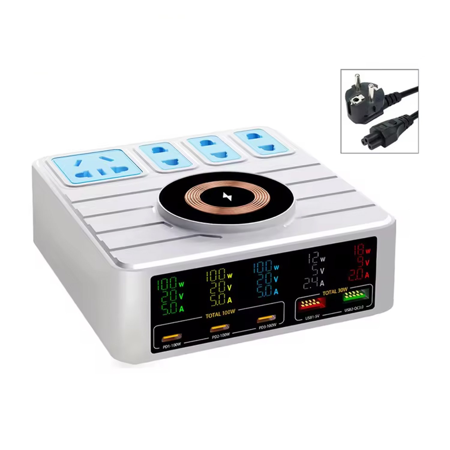 48820250111163153.jpg WLX-H13 140W GaN Fast Charging Socket with PD100W Charging/Wireless Charging/4AC Socket EU Adapter - Image 1