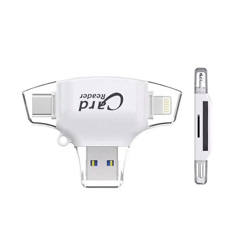 61920230303114141.jpg SD/TF to Type-C/Lightning/Micro/USB Card Reader for iPhone/ iPad/ Mackbook/ Android/ Camera White - Image 1