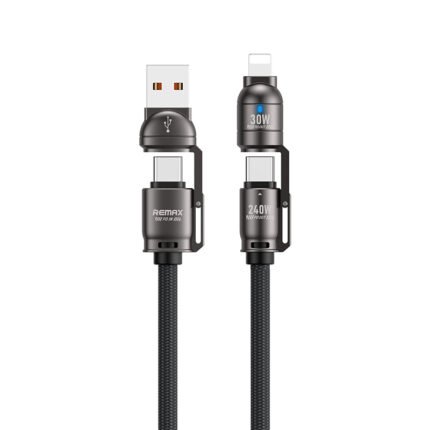 REMAX C1 240W 1.2M USB+Type-C to Lightning+Type-C Vanguard Multifunctional Zinc Alloy Braided Charging Data Cable Black