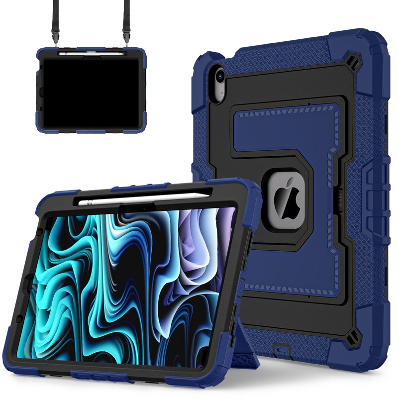 84520250515114552.jpg Dual Color Robot C5 Version Case with Pencil Holder & Strap for iPad Air 2020/Air 4/Air 2022/Air 5/Air 11 2024/Air 11 2025 Black+Navy Blue - Image 1