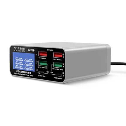 QIANLI MEGA-IDEA PQ687 87W Type-C*2+USB*4 Fast Charging Digital Display Desktop Power Supply for Phone/iPad 100-240V EU Adapter