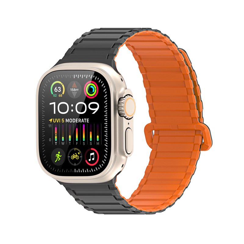 91320240810115244.jpg Two-Color Magnetic Silicone Watch Band for Apple Watch Series 42MM/44MM/45MM/49MM Black Orange - Image 1