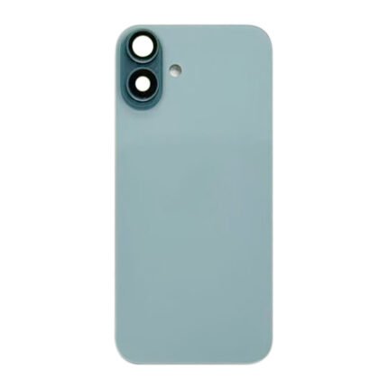 Battery Door + Back Camera Lens and Bezel with Magnetism Ring+Metal Plate+Wireless Charger Chip+Flash Light for iPhone 16 Teal Ori R
