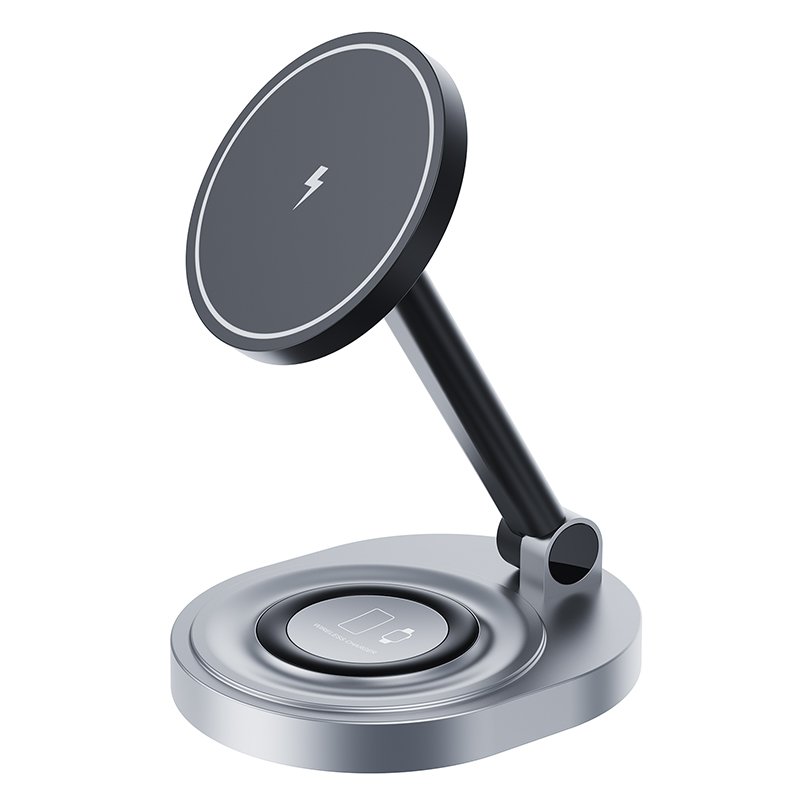 96420241107160357.jpg W14 15W 2 In 1 Foldable Magnetic Wireless Charger Stand for iPhone 12-15 Series/Airpods/Apple Watch Black - Image 1