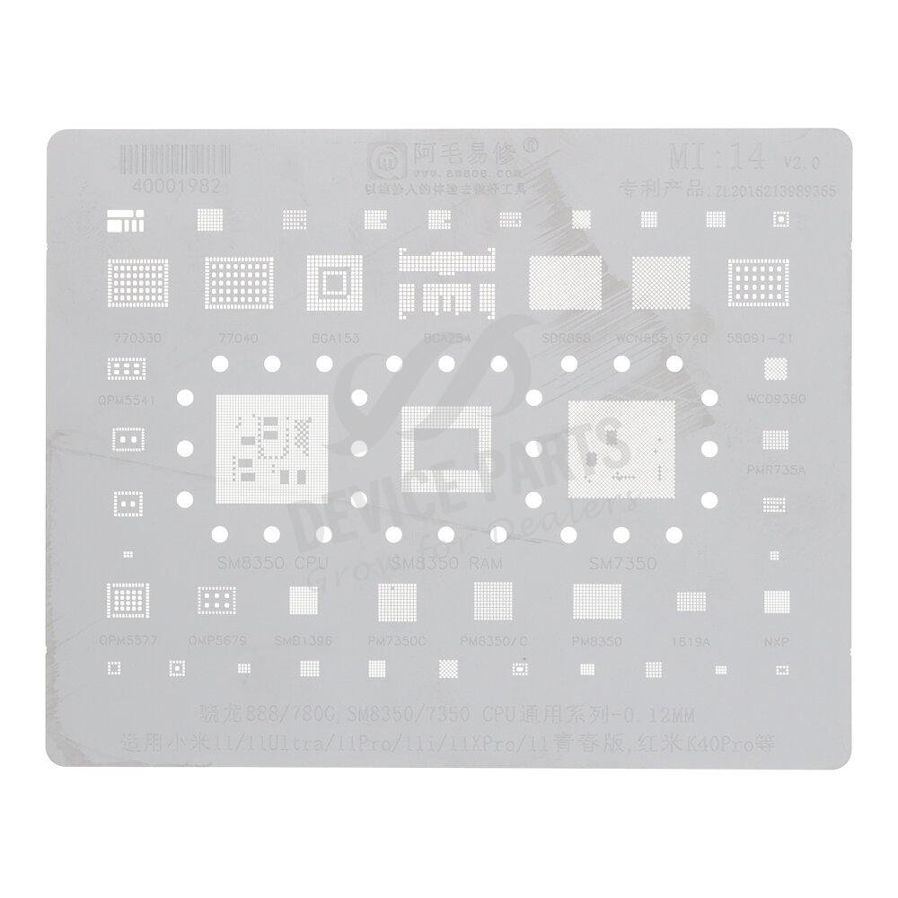 as074025_2402249552_1.jpg Amaoe Mi:14 0.12MM CPU Rework Repair BGA Reballing Stencil for Xiaomi Mi 11/11 Ultra/11 Pro/11i/11X Pro/Redmi K40 Pro - Image 1