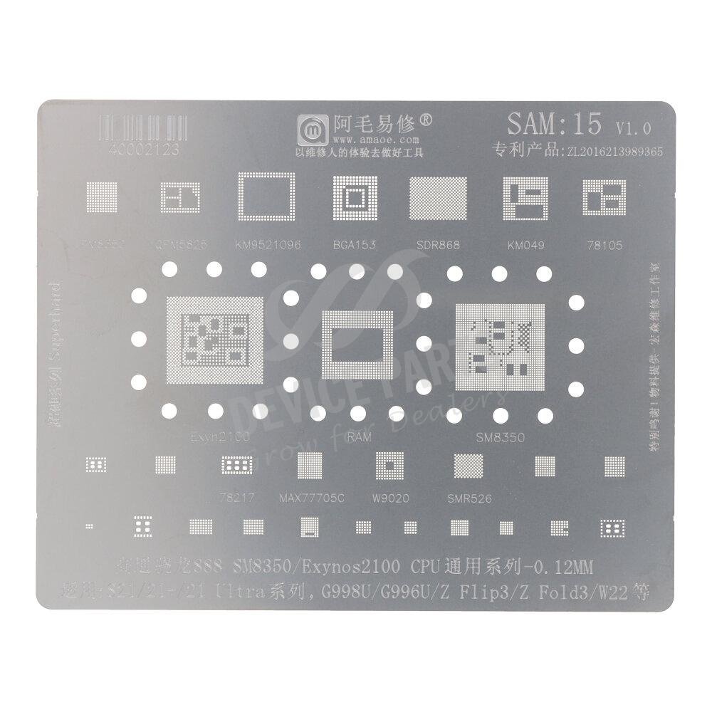 as088116_2408095134_1.jpg Amaoe 0.12MM SAM:15 CPU BGA Reballing Stencil Net for Samsung Galaxy S21 Series - Image 1