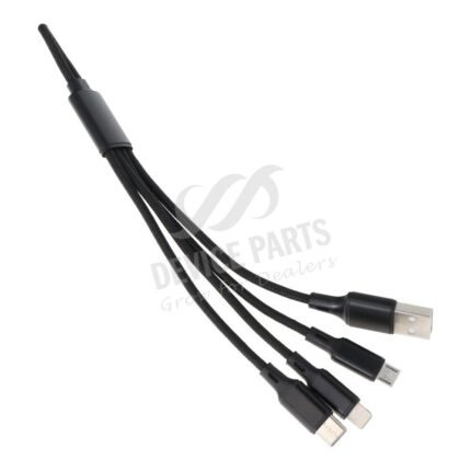 3 in 1 Type-C/Micro/Lightning Port Short Nylon Braided Keychain Data Cable Black