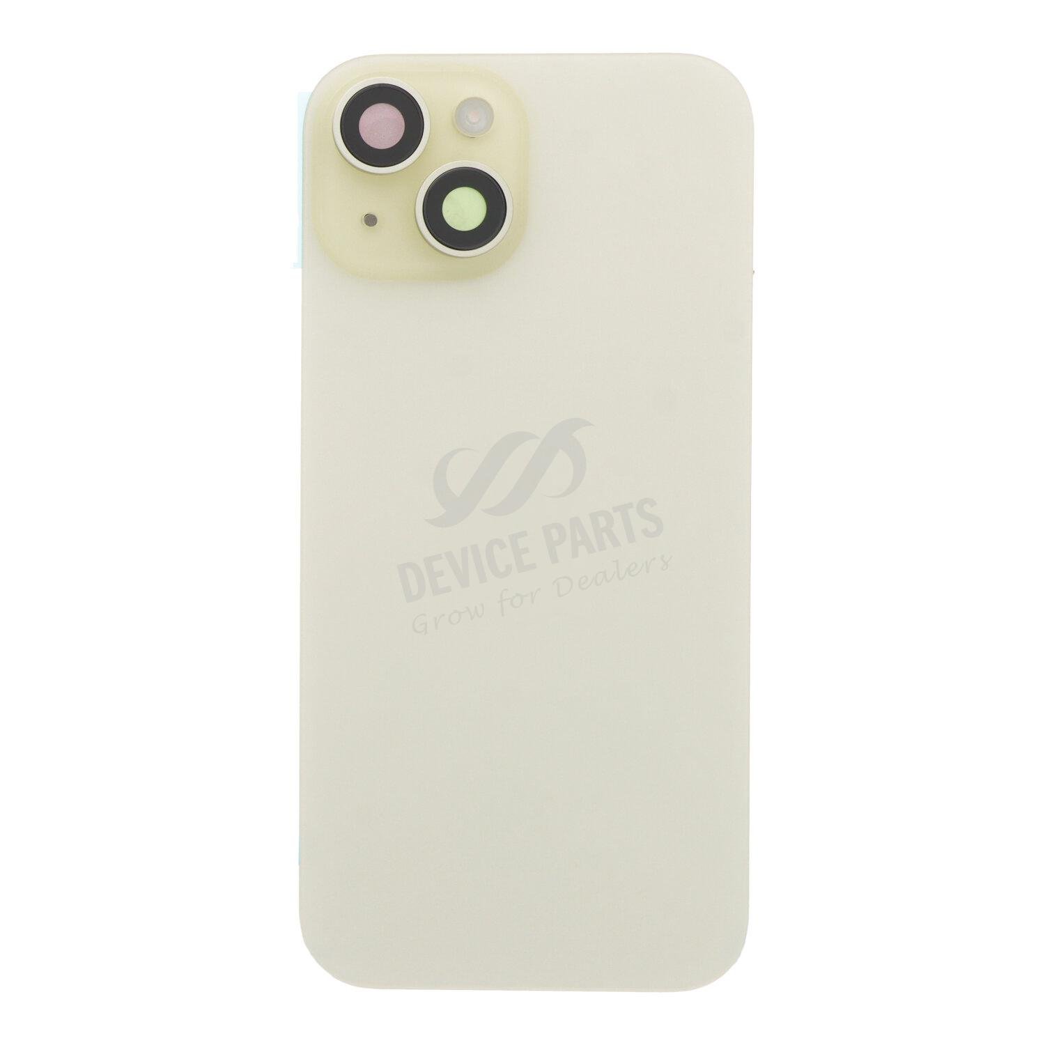 as135650_2312077567_1.jpg Battery Door + Back Camera Lens and Bezel with Magnetism Ring+Metal Plate+Wireless Charger Chip+Flash Light for iPhone 15 Yellow OEM - Image 1