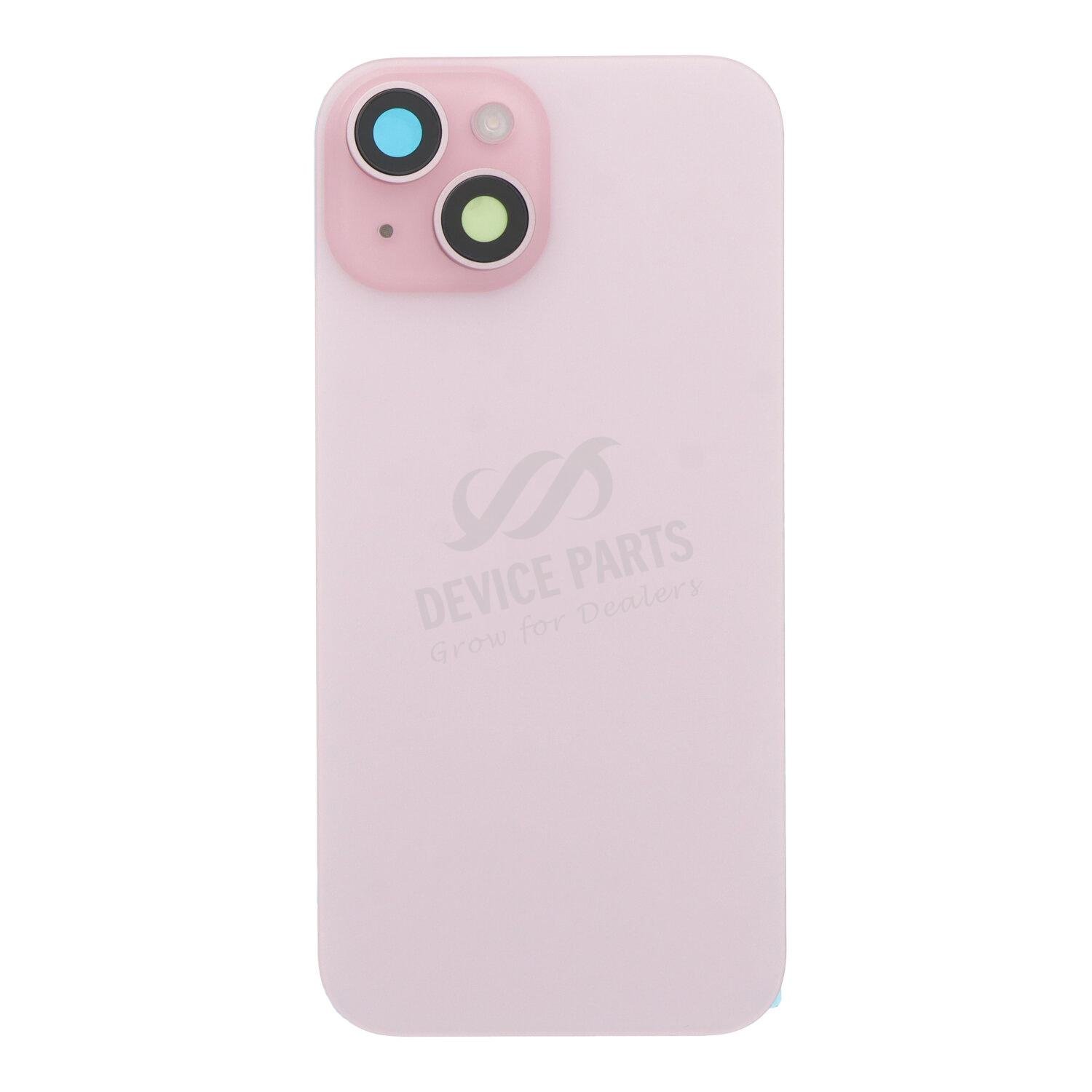 as135651_2312077661_1.jpg Battery Door + Back Camera Lens and Bezel with Magnetism Ring+Metal Plate+Wireless Charger Chip+Flash Light for iPhone 15 Pink OEM - Image 1