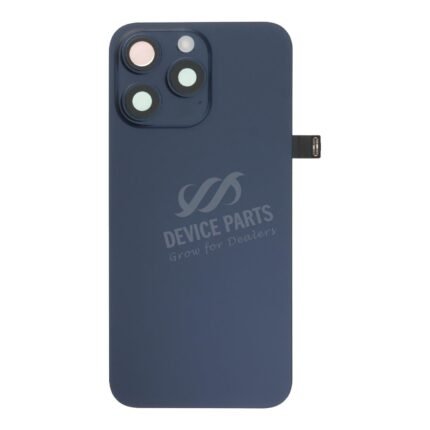 Battery Door + Back Camera Lens and Bezel with Magnetism Ring+Metal Plate+Wireless Charger Chip+Flash Light for iPhone 15 Pro Max Blue Titanium OEM