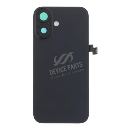Battery Door + Back Camera Lens and Bezel with Magnetism Ring+Metal Plate+Wireless Charger Chip+Flash Light for iPhone 16 Black OEM