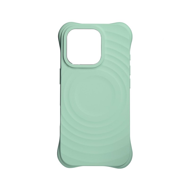 12820250606160338.jpg Full Pure Color MagSafe Liquid Silicone Ripple Case with Customize Side Keys Hole for iPhone 16 Green - Image 1