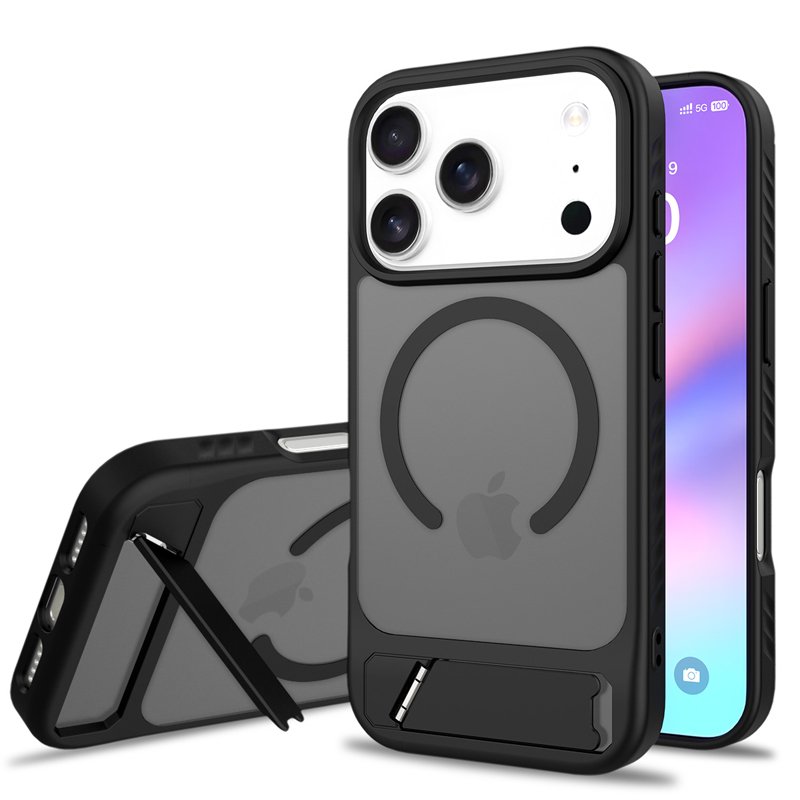 13420250809160740.jpg Skin Feel Magnetic Anti-drop with Adjustable 45?Stand TPU + PC Case for iPhone 17 Pro Black - Image 1