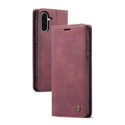 CaseMe-013 TPU Business Style Vintage Matte Horizontal Flap Leather Case for Samsung Galaxy A56 Burgundy