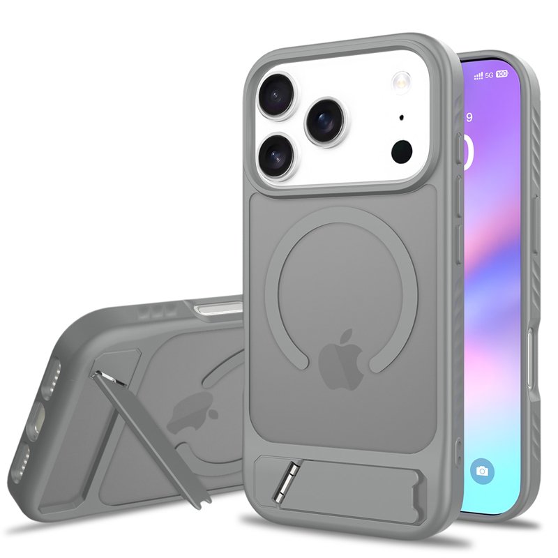 15520250809160723.jpg Skin Feel Magnetic Anti-drop with Adjustable 45?Stand TPU + PC Case for iPhone 17 Pro Gray - Image 1