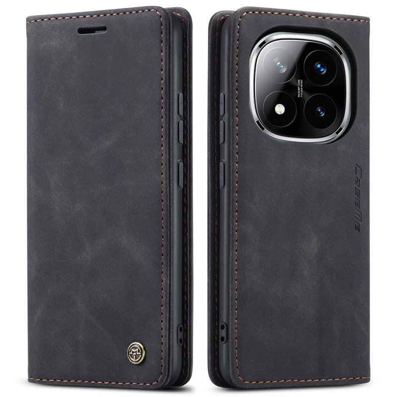 17620241214175447.jpg CaseMe-013 TPU Business Style Vintage Matte Horizontal Flap Leather Case for Xiaomi Redmi Note 14 Pro 5G/Note 14 Pro+ 5G/Poco X7 Black - Image 1