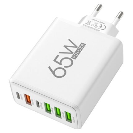 6 in 1 65W Type-C*2+USB*4 Fast Charger EU Plug White