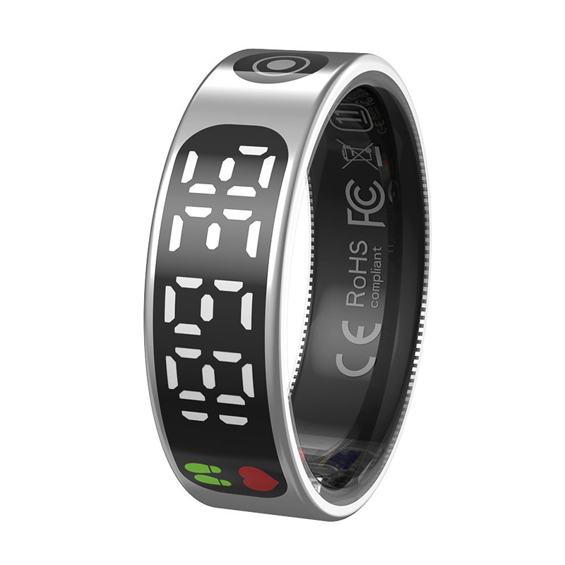 21720250515135019.jpg 18.2 Diameter Multifunctional LED Screen & Touch Button Smart Ring with Charging Case Silver - Image 1