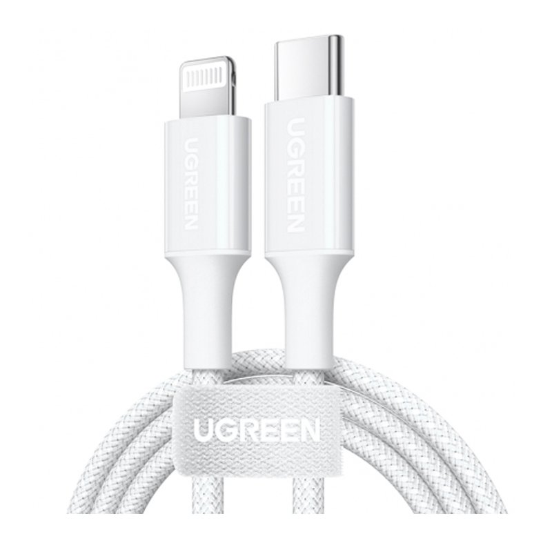 24020241116161511.jpg UGREEN US532 90579 MFi 0.5M Type-C to Lightning TPE Nylon Braided Charging Data Cable White - Image 1