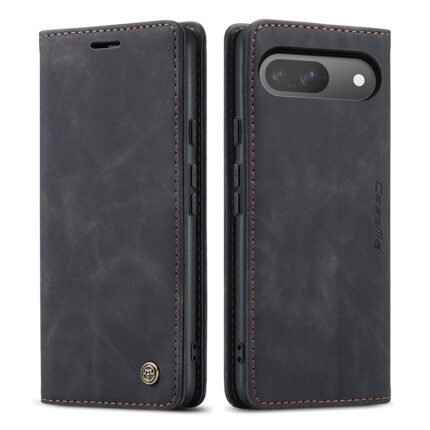 CaseMe-013 TPU Business Style Vintage Matte Horizontal Flap Leather Case for Google Pixel 9/Pixel 9 Pro Black