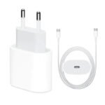20W A2347 Type-C Charger with A2795 1M Type-C to Type-C Braided Cable for iPhone OEM White EU Plug