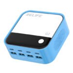 RELIFE Q2 120W 8 Ports GaN Smart Digital Display Fast Charger Station with Colorful RGB Atmosphere Lights EU Plug