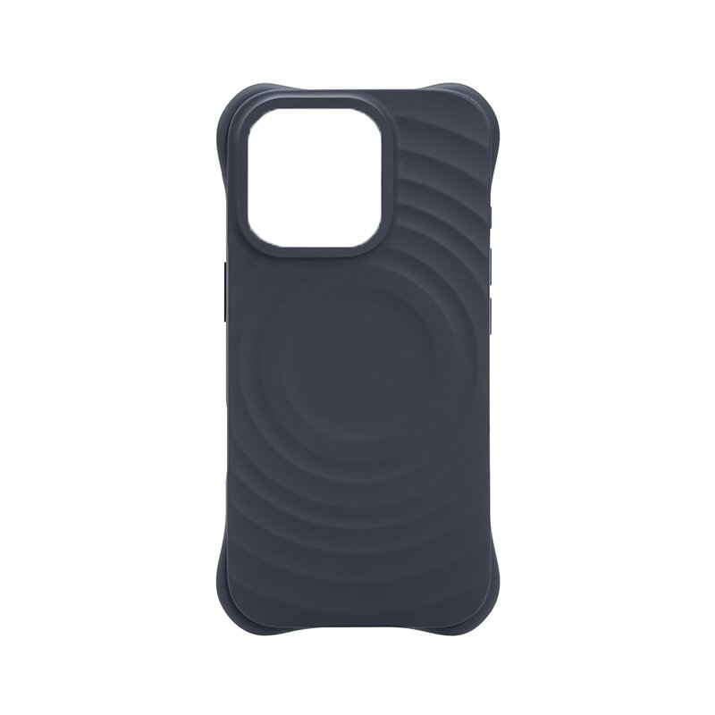 28420250606160403.jpg Full Pure Color MagSafe Liquid Silicone Ripple Case with Customize Side Keys Hole for iPhone 16 Black - Image 1