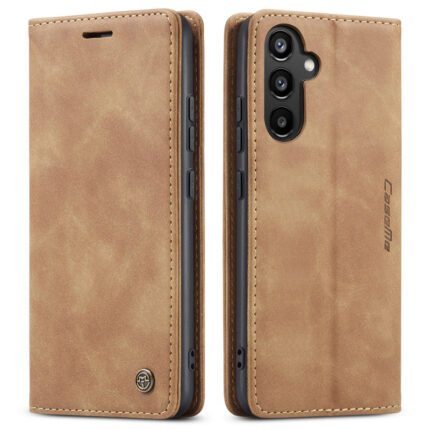 CaseMe-013 TPU Business Style Vintage Matte Horizontal Flap Leather Case for Samsung Galaxy A34 5G A346 Brown