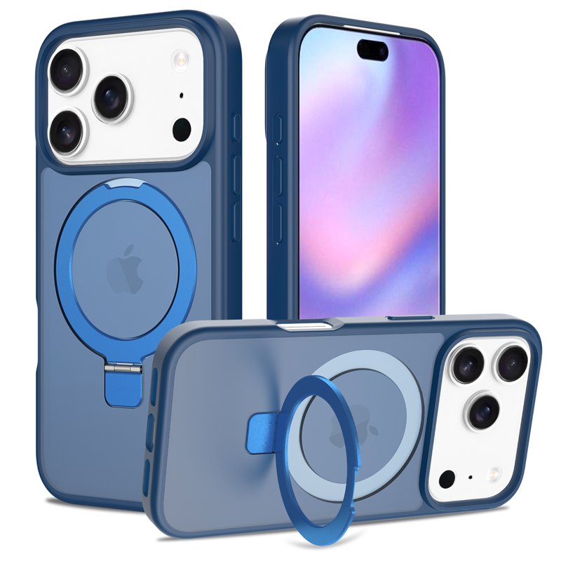28820250805184103.jpg Liquid Silicone Skin Feel Magnetic Anti-drop Case with Stand for iPhone 17 Pro Blue - Image 1