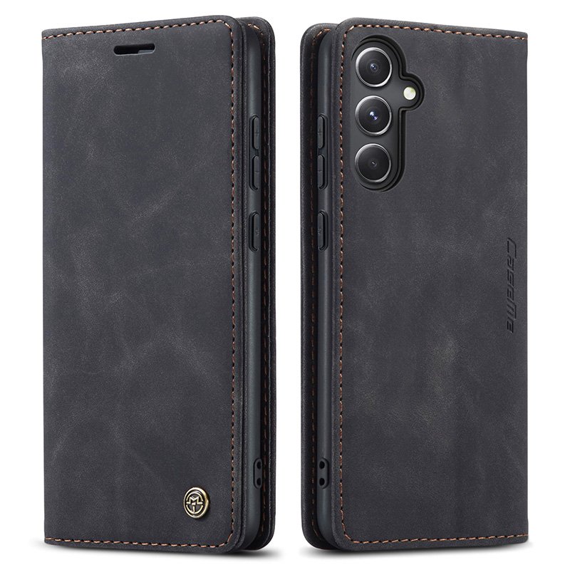 29420231116141348.jpg CaseMe-013 TPU Business Style Vintage Matte Horizontal Flap Leather Case for Samsung Galaxy S23 FE Black - Image 1