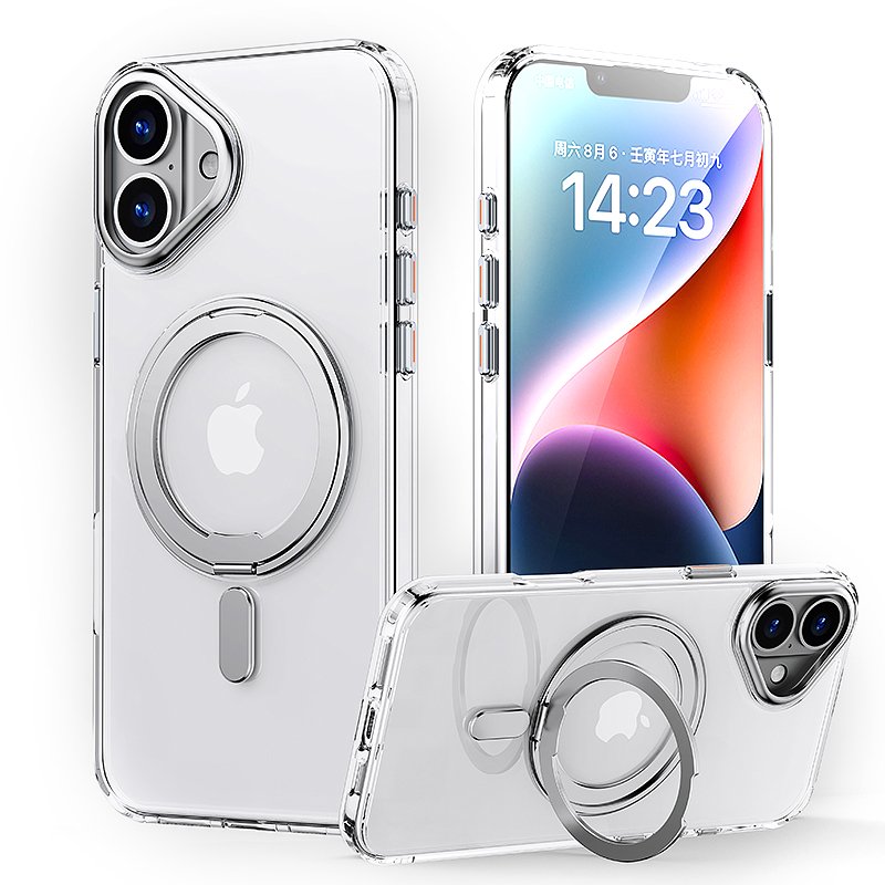 31020241102135750.jpg Magnetic Duty Shockproof Slim Case with 360?Spin Stand for iPhone 16 Silver - Image 1