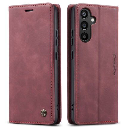 CaseMe-013 TPU Business Style Vintage Matte Horizontal Flap Leather Case for Samsung Galaxy A34 5G A346 Burgundy
