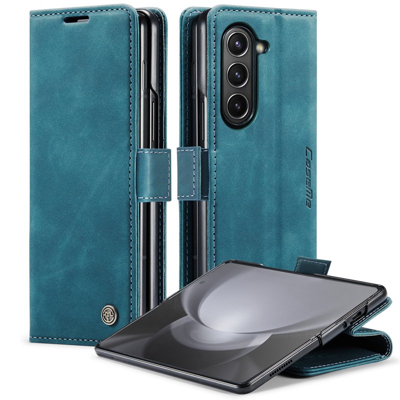 37020231013135946.jpg CaseMe-013 TPU Business Style Vintage Matte Horizontal Flap Leather Case for Samsung Galaxy Z Fold5 F946 Blue - Image 1