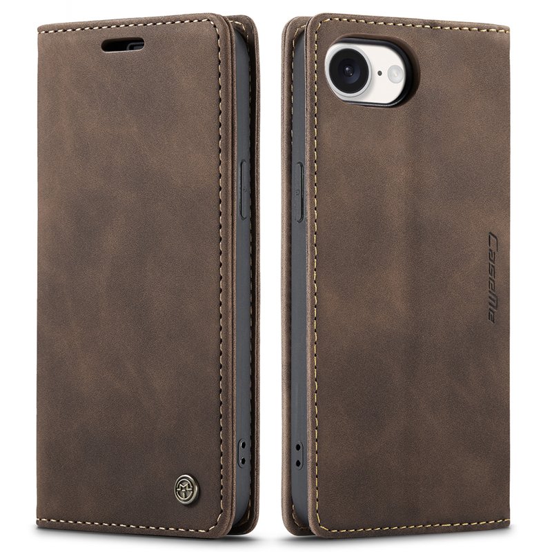37820250310143726.jpg CaseMe-013 TPU Business Style Vintage Matte Horizontal Flap Leather Case for iPhone 16e Coffee - Image 1