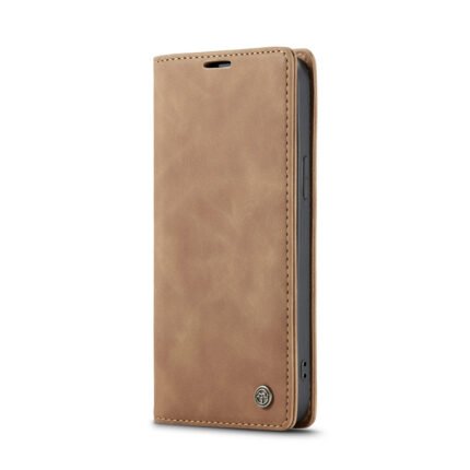 CaseMe-013 TPU Business Style Vintage Matte Horizontal Flap Leather Case for iPhone 17 Brown
