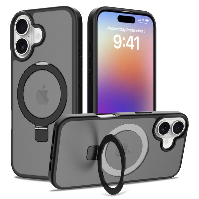 42120250805184351.jpg Liquid Silicone Skin Feel Magnetic Anti-drop Case with Stand for iPhone 17 Black - Image 1
