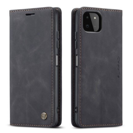 CaseMe-013 TPU Business Style Vintage Matte Horizontal Flap Leather Case for Samsung Galaxy A22 5G Black