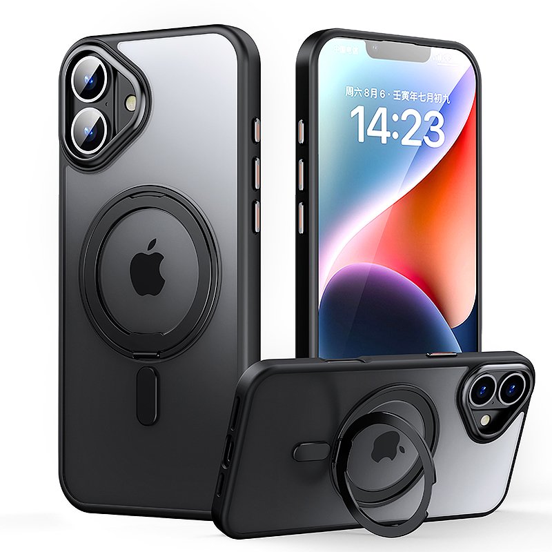 46220241102135800.jpg Magnetic Duty Shockproof Slim Case with 360?Spin Stand for iPhone 16 Black - Image 1