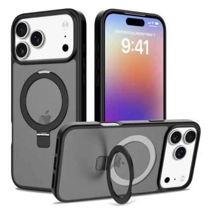 Liquid Silicone Skin Feel Magnetic Anti-drop Case with Stand for iPhone 17 Pro Max Black