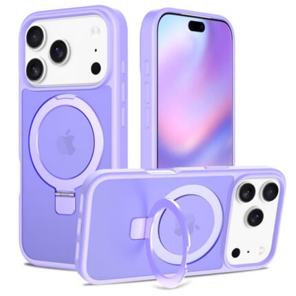 Liquid Silicone Skin Feel Magnetic Anti-drop Case with Stand for iPhone 17 Pro Purple