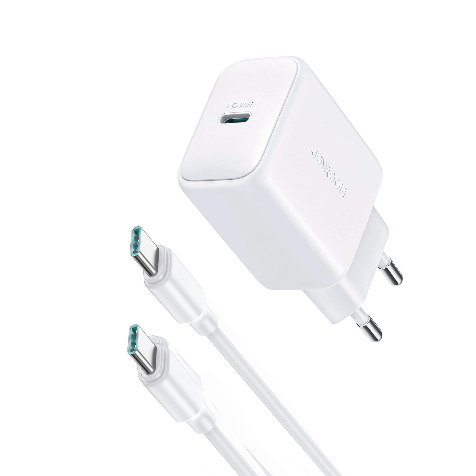 49320241012152852.jpg JOYROOM JR-TCF20 20W Type-C PD Fast Charger with 1M Type-C to Type-C Date Cable Eu Plug White CE/FCC/RoHS Certified - Image 1