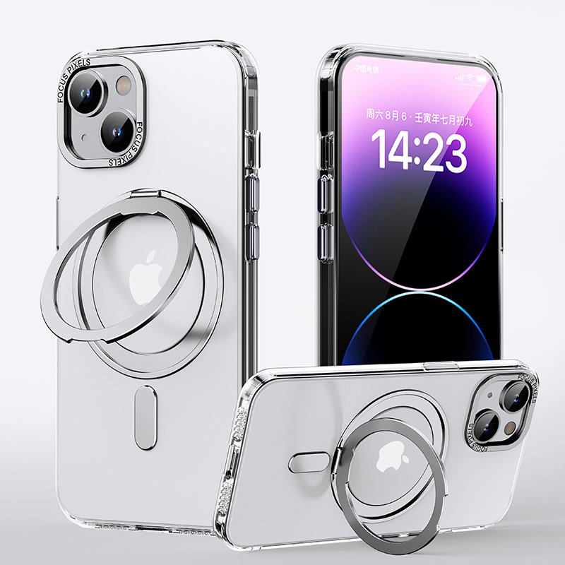 49420230927174830.jpg 360?Rotate Ring Stand Magnetic Cover Case for iPhone 15 Plus Transparent - Image 1