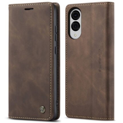 CaseMe-013 TPU Business Style Vintage Matte Horizontal Flap Leather Case for Samsung Galaxy S25 Edge Coffee